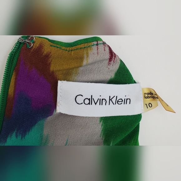 Calvin Klein Watercolour Abstract Art Sleeveless Ruched Sheath Dress Size 10 - Picture 4 of 14